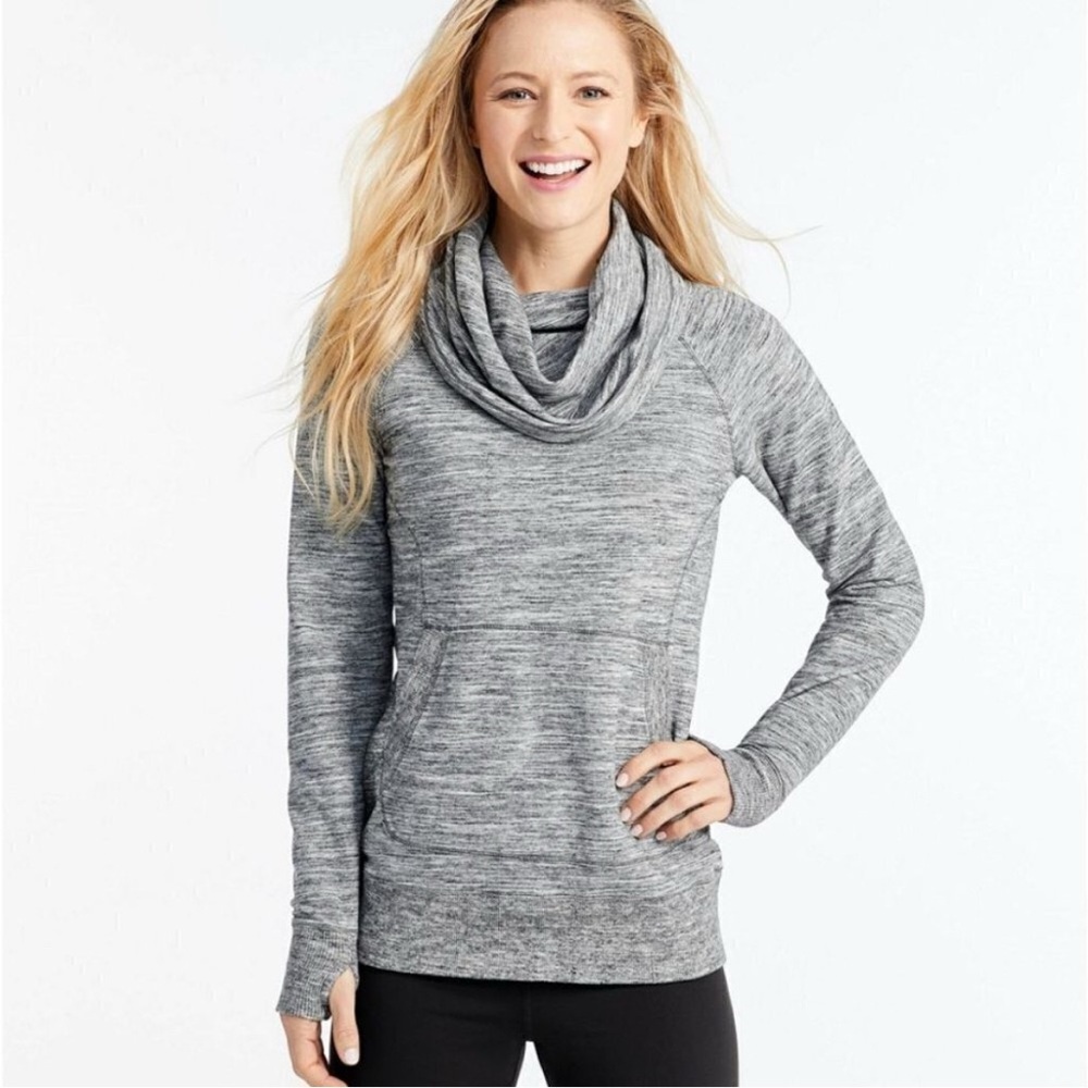 L.L.Bean Gray Heather Women's Pullover Cowl Neck Sweatshirt with Kangaroo Pocket